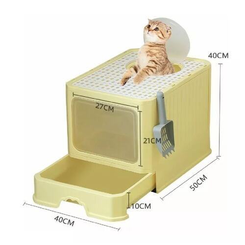Caja De Arena Portátil Para Gatos Con Tapa Bandeja De Arena Amarillo