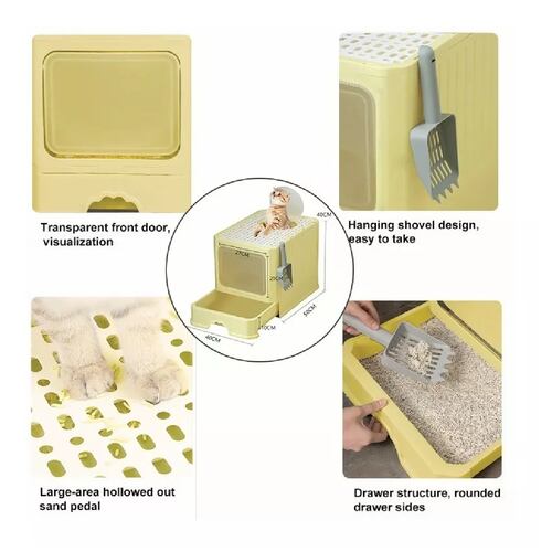 Caja De Arena Portátil Para Gatos Con Tapa Bandeja De Arena Amarillo