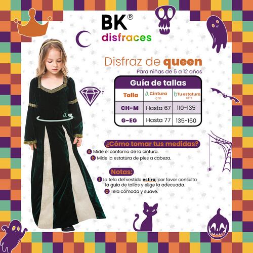 Disfraz de Halloween Disfraz Princesa Reina Infantil niñas Premium de tela Queen.
