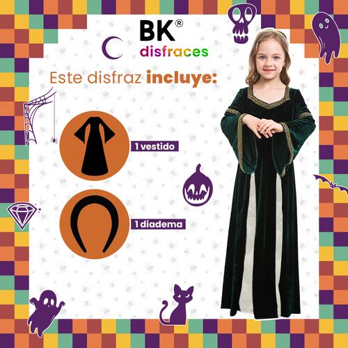 Disfraz de Halloween Disfraz Princesa Reina Infantil niñas Premium de tela Queen.