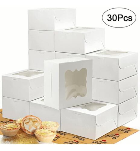 Mini Cajas Con Ventana Para Pasteles Donas Regalos Pan 30 Pz Blanco