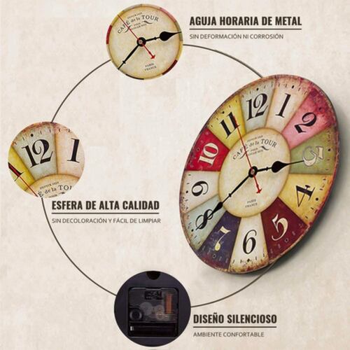 Reloj De Pared Casa Campo Analógico Redondo Cafe