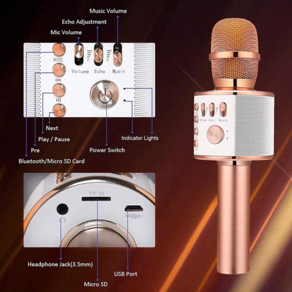 Microfono Inalambrico Rosa Micrófono Inalámbrico Bluetooth Rosa Golden
