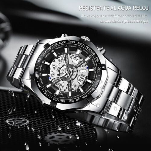 Reloj Correa Acero Luminoso Metálica Hombre Plata 