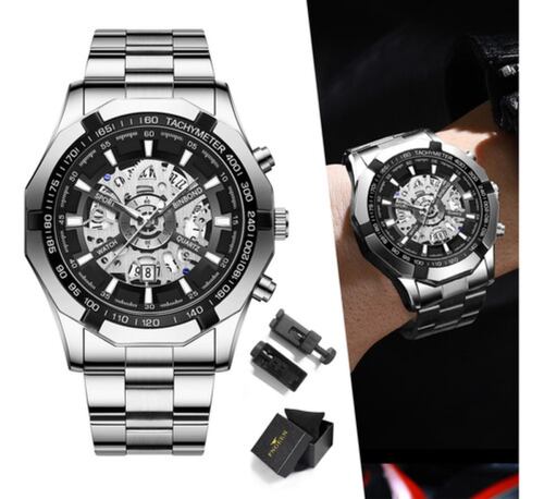 Reloj Correa Acero Luminoso Metálica Hombre Plata 