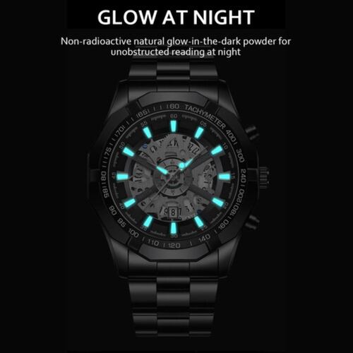 Reloj Con Luminoso Correa Metálica Hombre Negro