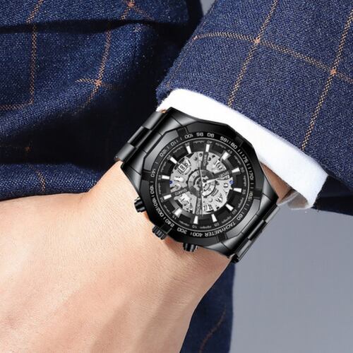 Reloj Con Luminoso Correa Metálica Hombre Negro