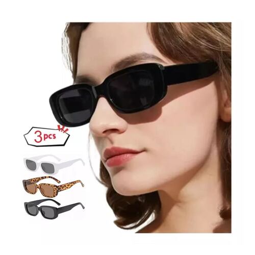 3 Piezas Gafas De Sol Rectangulares Estilo Vintage Casual