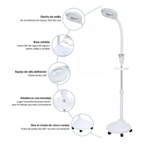 Lámpara De Pie Con Lupa 2.5x Para Maquillaje Profesional Blanco