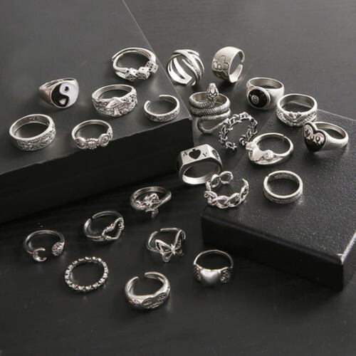 24 Anillos De Plata Gótica Para Hombres Mujeres Plata 
