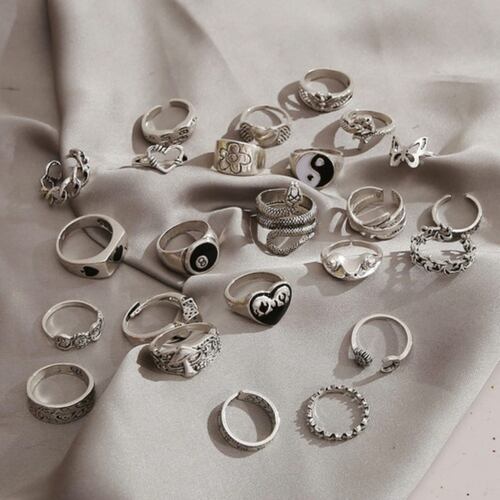 24 Anillos De Plata Gótica Para Hombres Mujeres Plata 