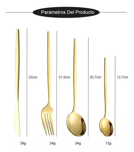 Juego de cubiertos dorados gold 24 piezas.
