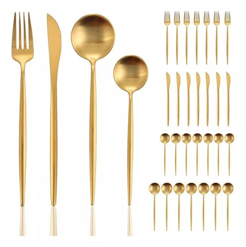 Juego de cubiertos dorados gold 24 piezas.
