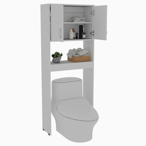 Mueble Ahorrador de espacio para baño con entrepaños Siena color blanco.