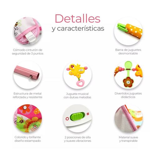 Rocker Silla Vibradora Mecedora De Bebe Musical Con Juegos Rosa
