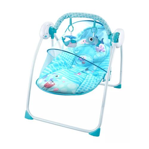 Silla Mecedora Para Bebes Columpio Control Remoto Mosquitero Azul