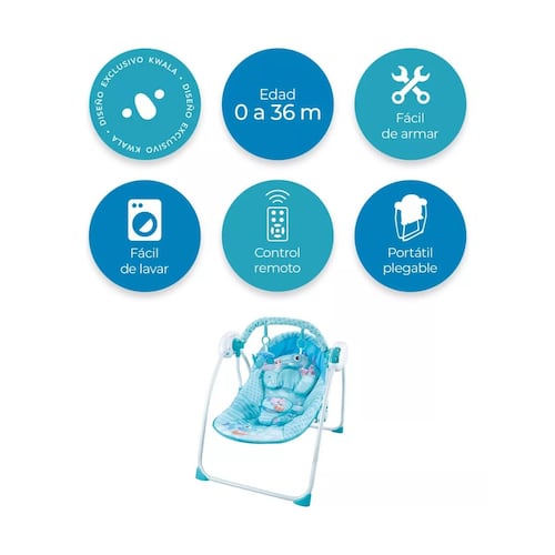 Silla Mecedora Para Bebes Columpio Control Remoto Mosquitero Azul