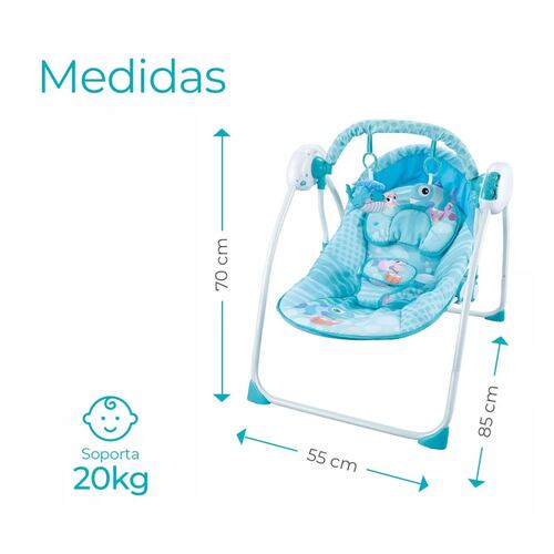 Silla Mecedora Para Bebes Columpio Control Remoto Mosquitero Azul