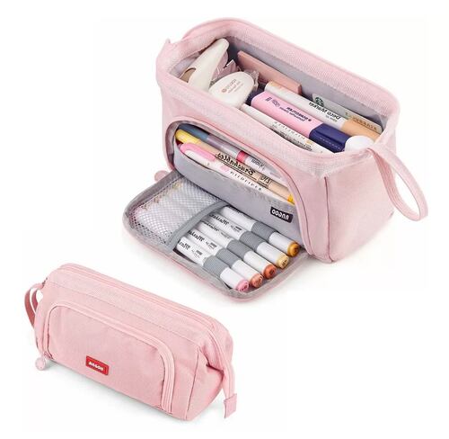 Estuche Para Lapices Doble Capa Organizadoras Rosa