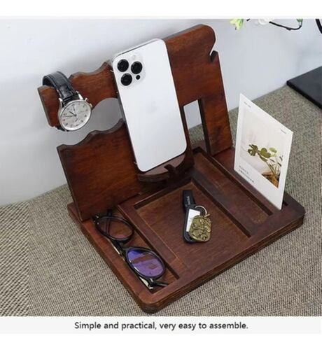 Organizador Buro Escritorio Celular Reloj Para Hombre Morron Oscuro