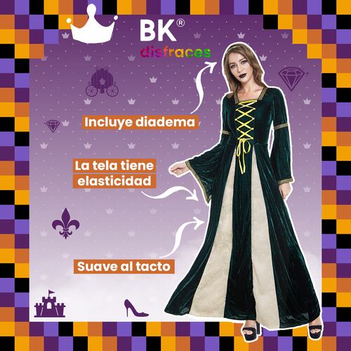 Disfraz de Halloween Princesa Reina Queen Premium de tela Adulto 12+ / 2 tallas disponibles.