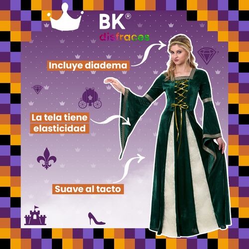 Disfraz de Halloween Princesa Reina Queen Premium de tela Adulto 12+ / 2 tallas disponibles.