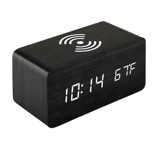 RELOJ DESPERTADOR DIGITAL LED CON CARGA INALÁMBRICO NEGRO