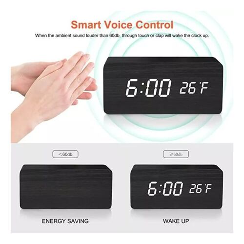 RELOJ DESPERTADOR DIGITAL LED CON CARGA INALÁMBRICO NEGRO