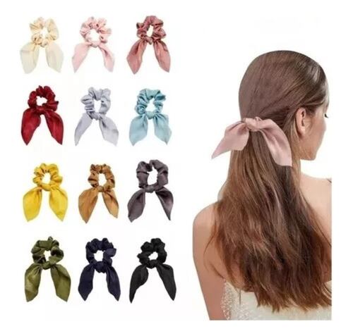 12 Pcs Liga Satén Para Cabello Arco Elásticas Multicolor