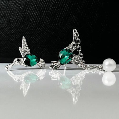 Juego De Collar Y Aretes Y Pulsera De Colibrí Cristal+caja Plateado Verde