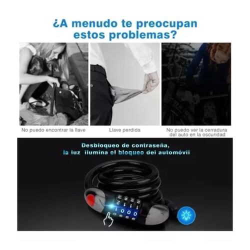 Candado De Cable Candado Cadena Seguridad Para Bici O Moto Nnegro