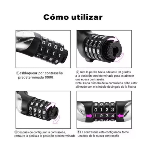 Candado De Cable Candado Cadena Seguridad Para Bici O Moto Nnegro