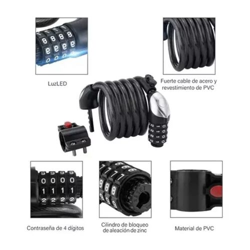 Candado De Cable Candado Cadena Seguridad Para Bici O Moto Nnegro
