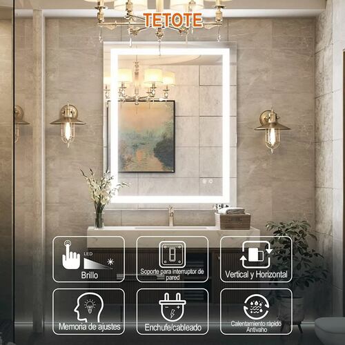 Espejo Led Baño 50x70cm Touch 3 Modo Con Función Antivaho.