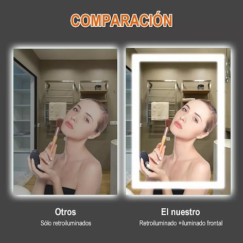 Espejo Led Baño 50x70cm Touch 3 Modo Con Función Antivaho.