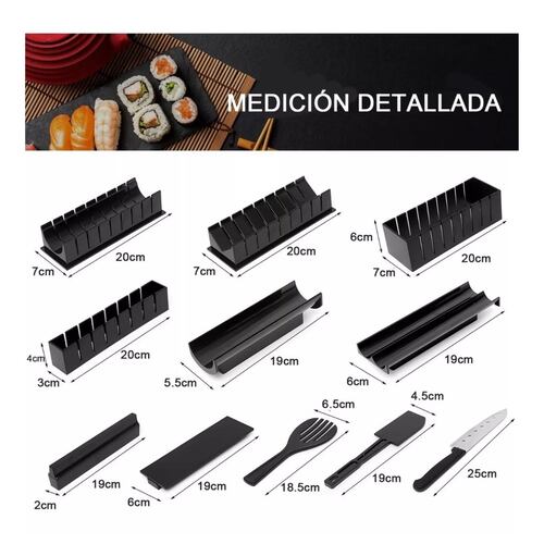 Herramienta De Sushi, Molde Para Hacer Sushi Rollos 11 Pzs Negro