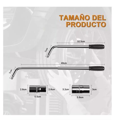Llave Maneral Con Dados Para Rines Extensible Plata