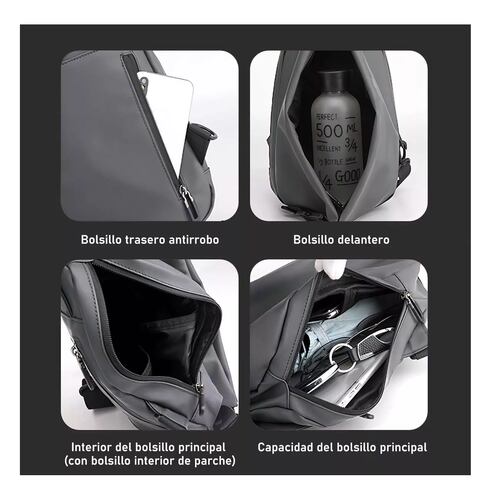 Pechera Mochila Cruzada Hombro Gris Oscuro