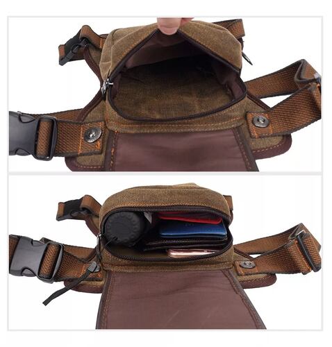 Riñonera Bolso Mochila Lona Vintage Marron