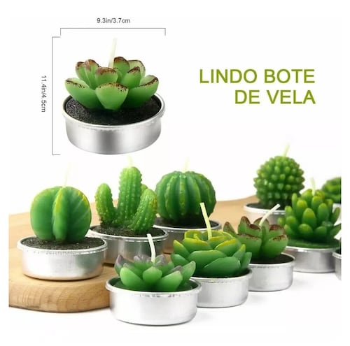 Velas Decorativas Cactus y Suculenta Artificiales 12 Pz