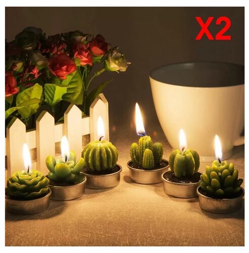 Velas Decorativas Cactus y Suculenta Artificiales 12 Pz