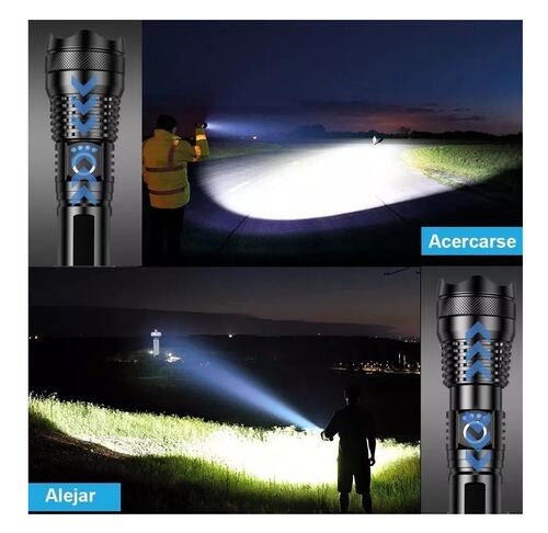 Lámpara Táctica 30000 Lm Led Xhp50 Usb Recargable NEGRA