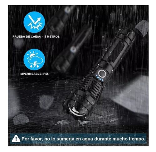 Lámpara Táctica 30000 Lm Led Xhp50 Usb Recargable NEGRA