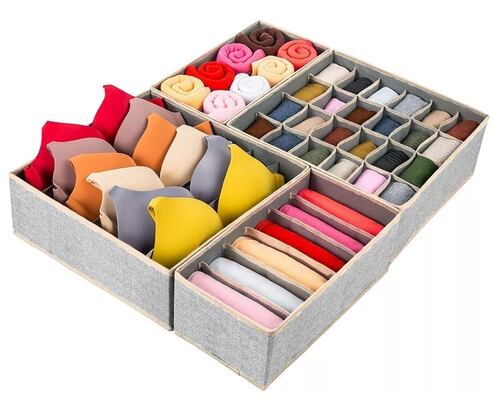 4 Organizadores Plegables De Ropa Interior Para Cajones Gris 