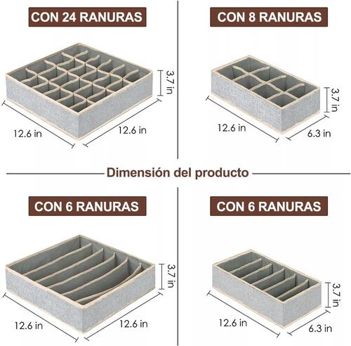 4 Organizadores Plegables De Ropa Interior Para Cajones Gris 