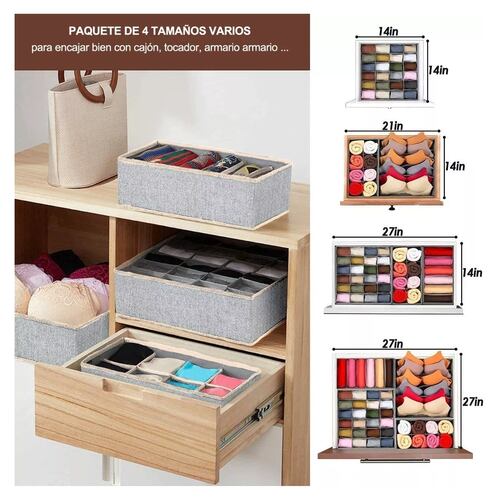4 Organizadores Plegables De Ropa Interior Para Cajones Gris 