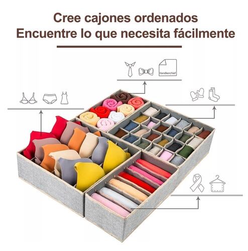 4 Organizadores Plegables De Ropa Interior Para Cajones Gris 