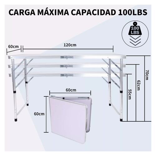 Mesa Plegable Portafolio Portátil Jardín 1.2m + 2 Taburetes Blanco