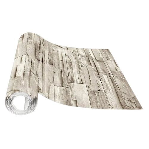 Papel Tapiz Autoadherible Estilo 3d Ladrillo De Piedra 6m Beige