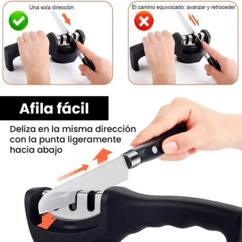 Afilador Cuchillos Cocina Portátil 3 Etapas Ergonómico Negro